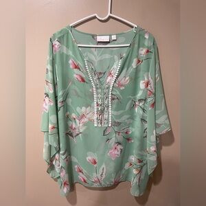 Belle by Kim Gravel Floral Mint Green Blouse